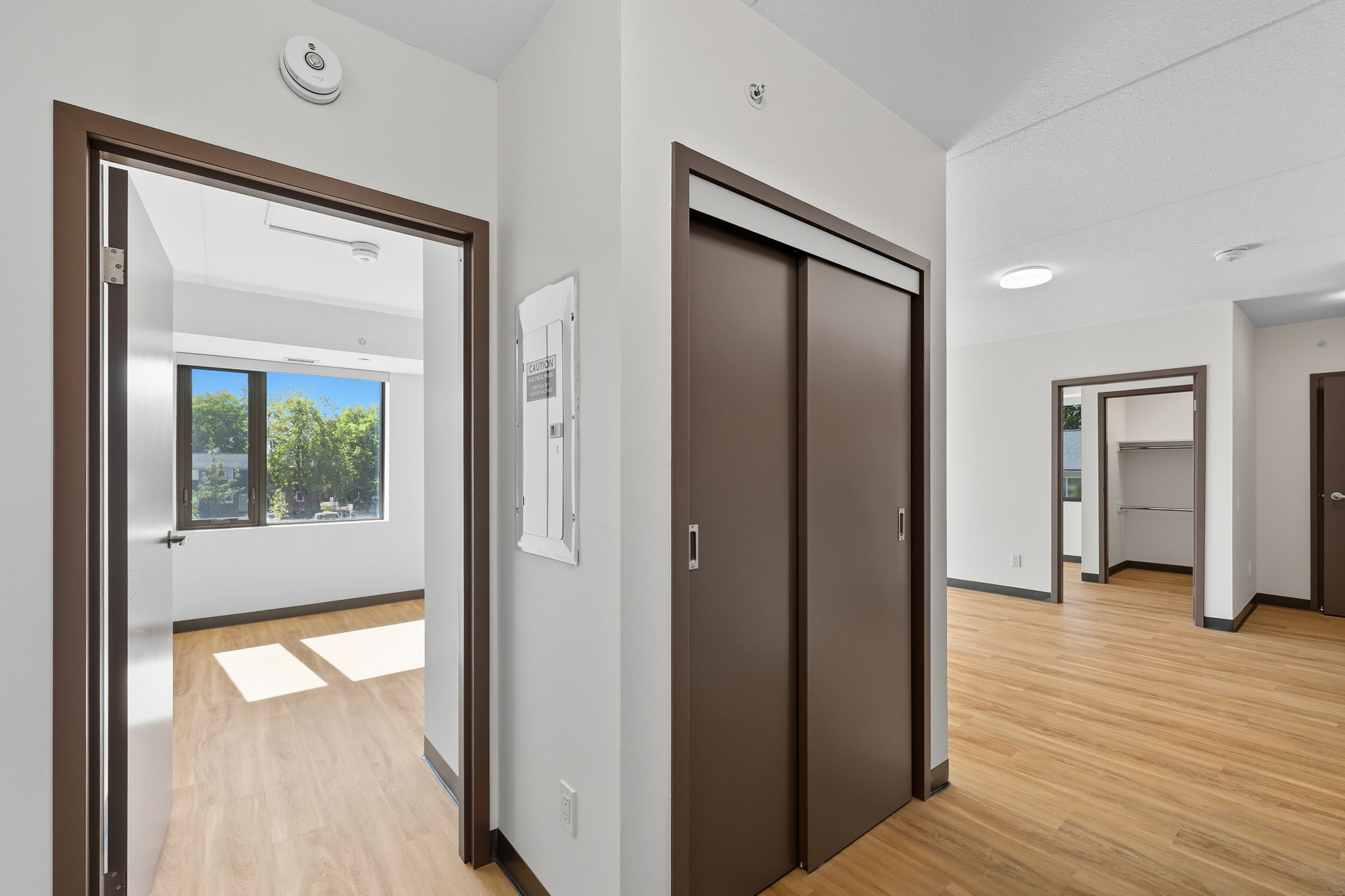 Wide hallway and sliding doors