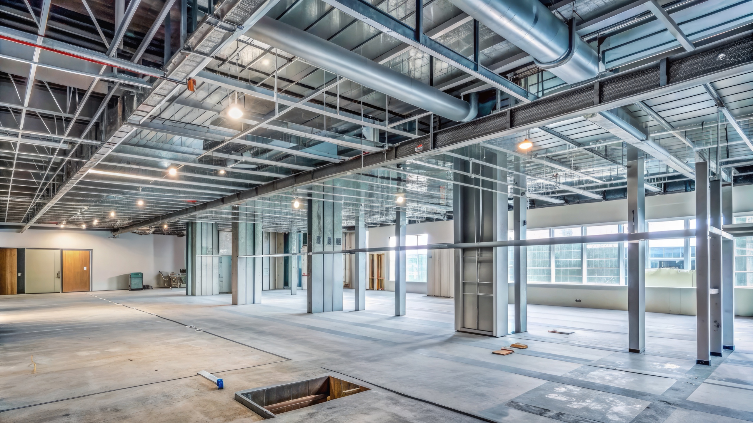 Commercial wall and ceiling framing coordinated with building services